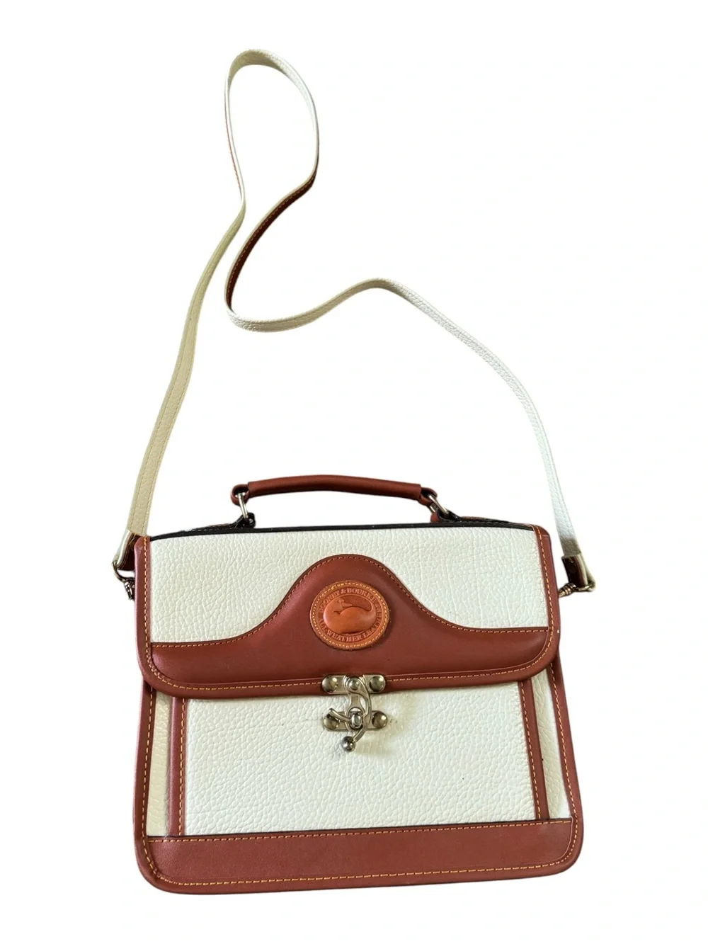 Cream and Brown Leather Top-Handle Satchel